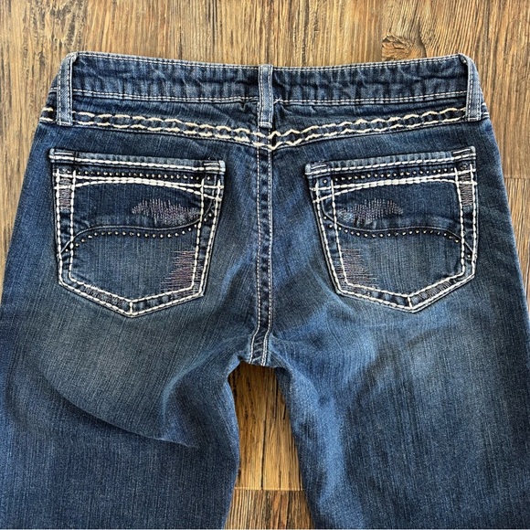 Wrangler Rock 47 Ultra Low Rise Jeans 7x36 Western Biker Thick Stitch Whiskering - Picture 10 of 14